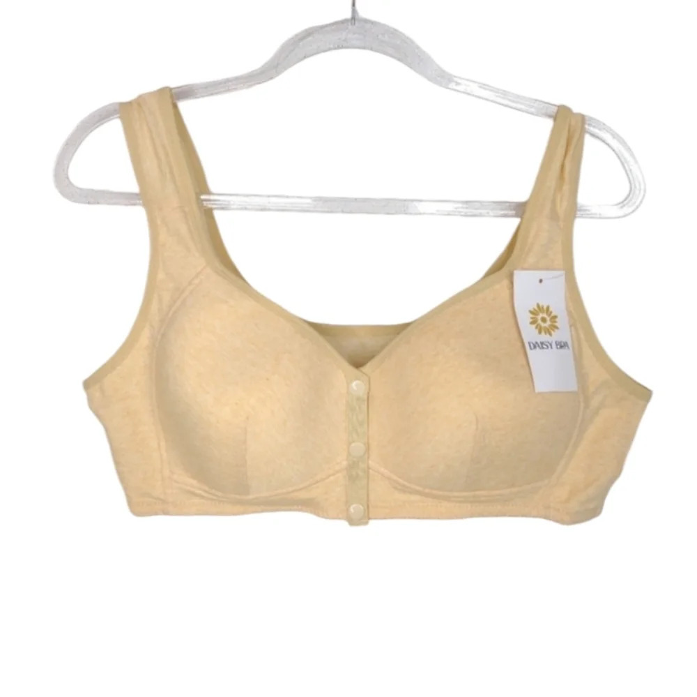 Daisy Bra Front Snaps Full Coverage Bra 3X Plus Size Wire free Beige NWT